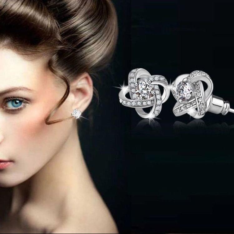 Crystal Earrings 925 Sterling Silver Knot Flower Stud Earrings for Women Brincos Wedding Jewelry