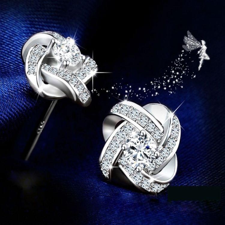 Crystal Earrings 925 Sterling Silver Knot Flower Stud Earrings for Women Brincos Wedding Jewelry