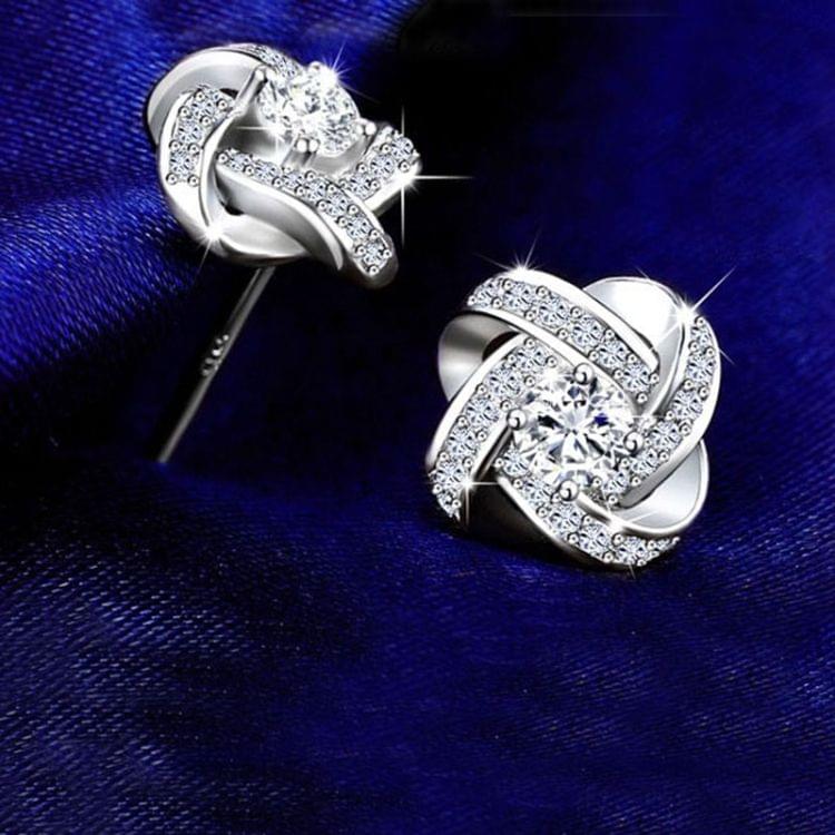 Crystal Earrings 925 Sterling Silver Knot Flower Stud Earrings for Women Brincos Wedding Jewelry