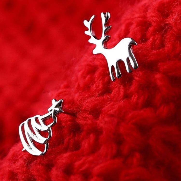 Cute Small Deer Christmas Tree Earrings Women Asymmetric Animal Earrings