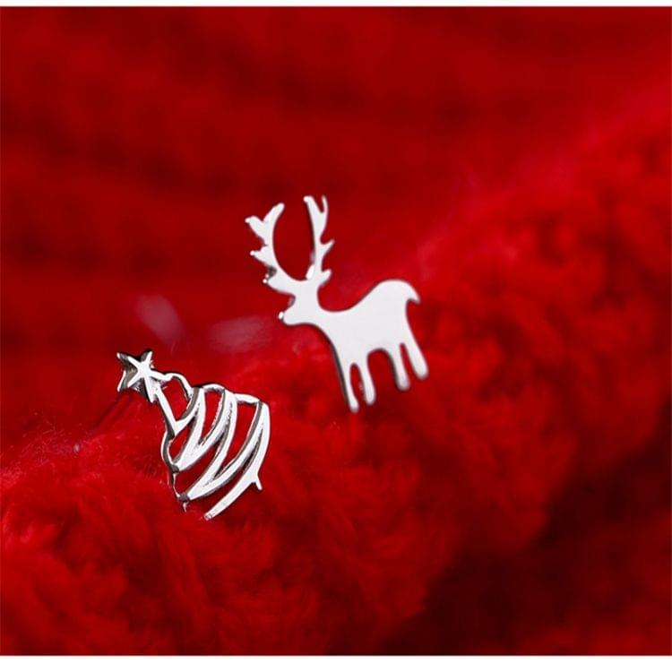 Cute Small Deer Christmas Tree Earrings Women Asymmetric Animal Earrings