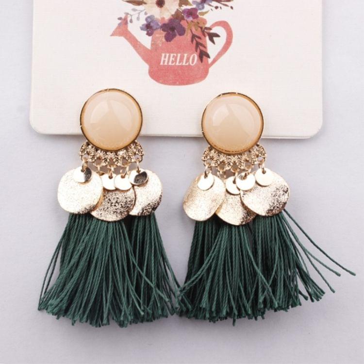 Ethnic Bohemia Women Dangle Drop Earrings Round Resin Tassel Earrings(Black)