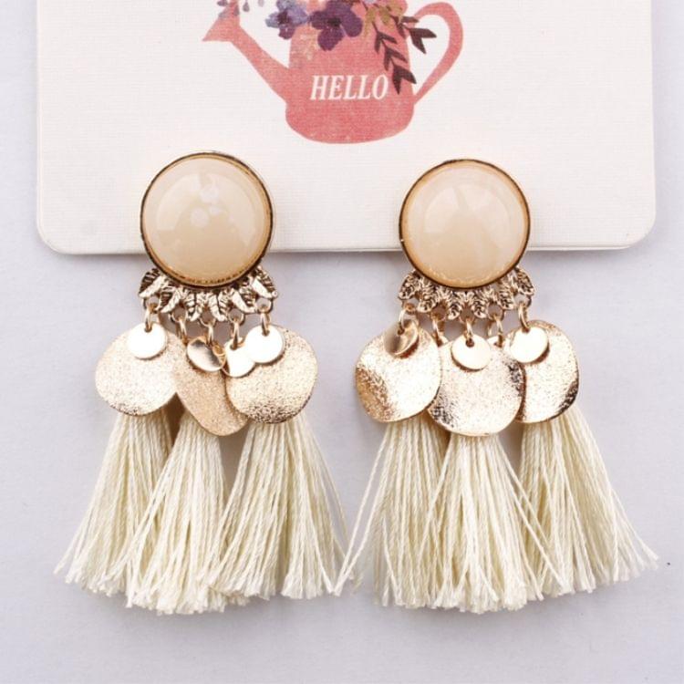 Ethnic Bohemia Women Dangle Drop Earrings Round Resin Tassel Earrings(Black)