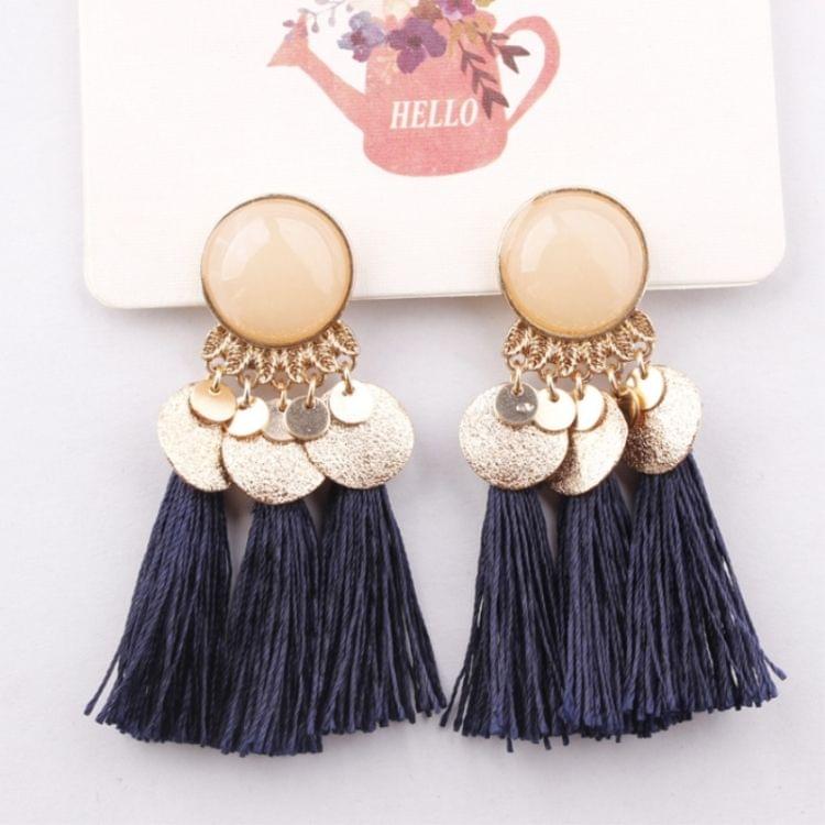 Ethnic Bohemia Women Dangle Drop Earrings Round Resin Tassel Earrings(Black)