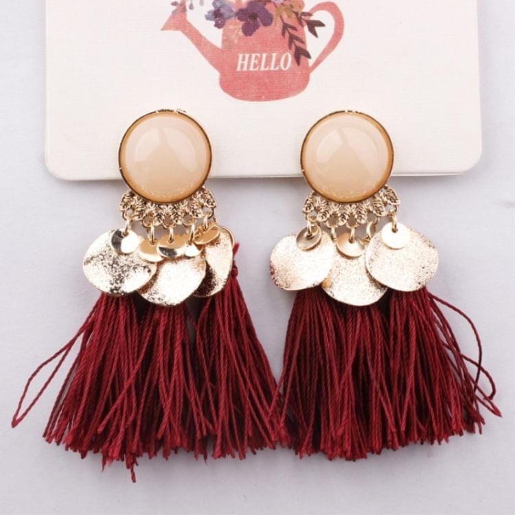 Ethnic Bohemia Women Dangle Drop Earrings Round Resin Tassel Earrings(Black)