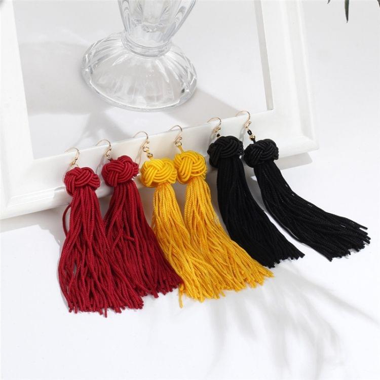 Tassel Earrings Long Dangles Ear Broncos Silk Fringed Jewellery for Women(Black)
