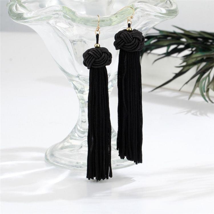 Tassel Earrings Long Dangles Ear Broncos Silk Fringed Jewellery for Women(Black)
