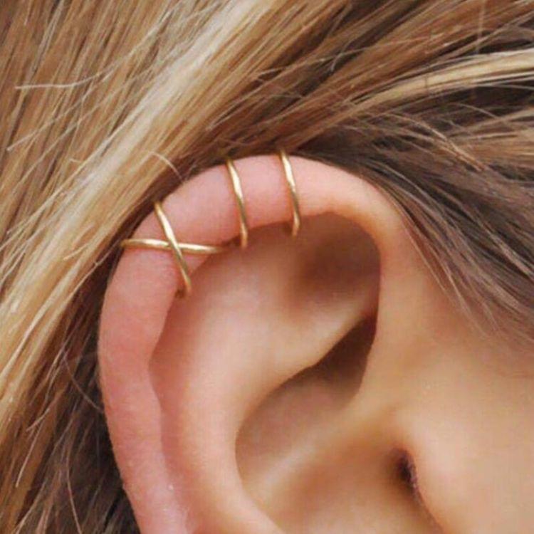 3 PCS No Pierced Ear Clip Cross Shape Clip Women Earrings(Gold)