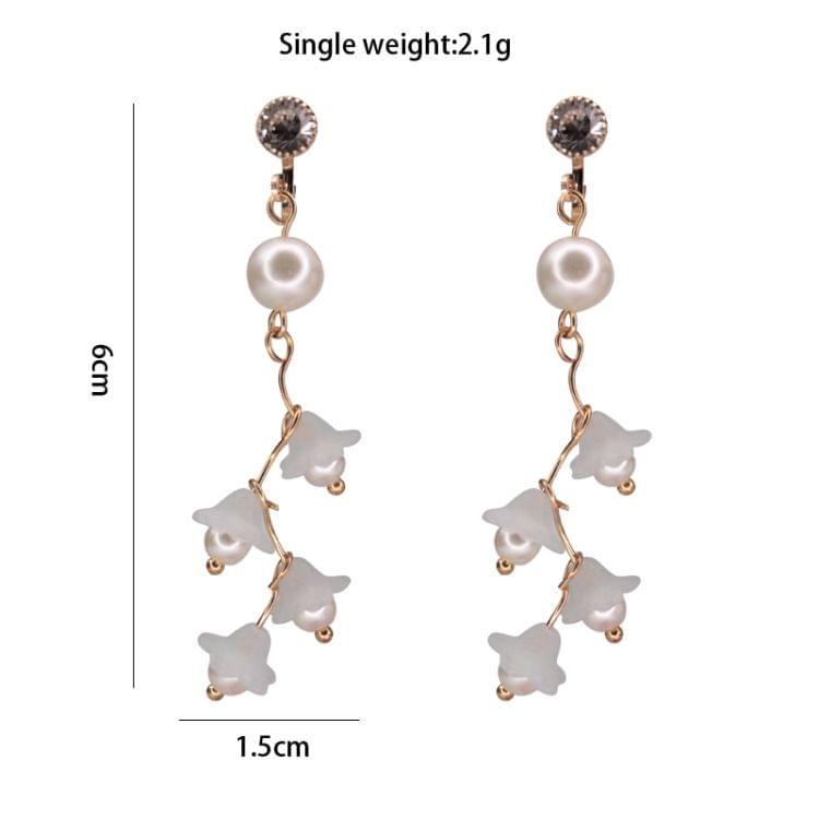 Fashion Elegant Cute Flower Pearl Long Drop Earring(Beige)