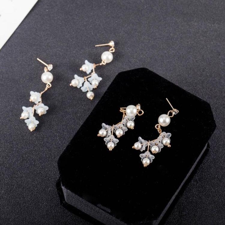 Fashion Elegant Cute Flower Pearl Long Drop Earring(Beige)