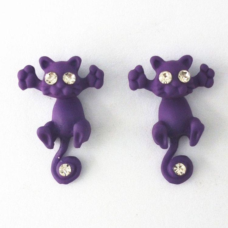 1 Pair Fashion Classic Kitten Animal Jewelry Cute Cat Stud Earrings for Girls(Purple)