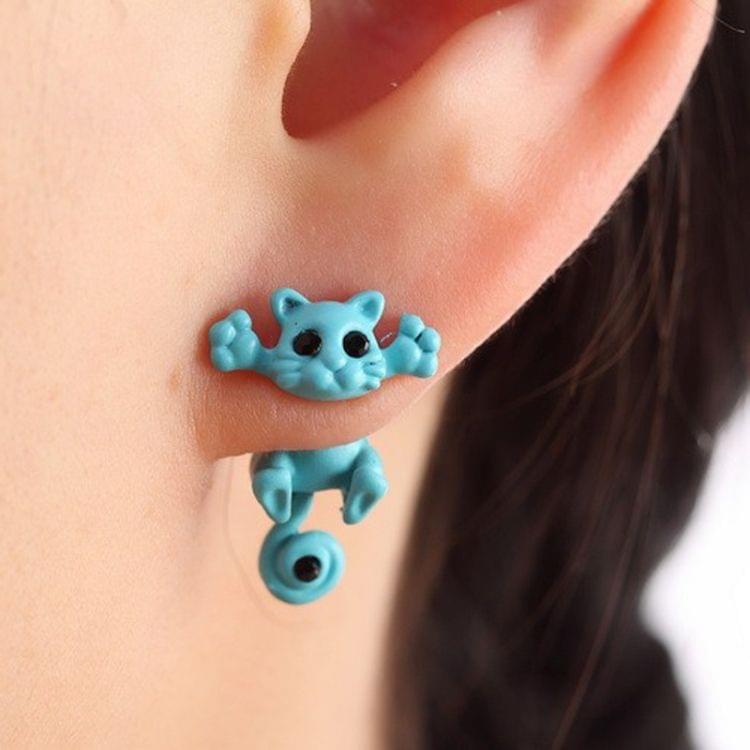 1 Pair Fashion Classic Kitten Animal Jewelry Cute Cat Stud Earrings for Girls(Purple)