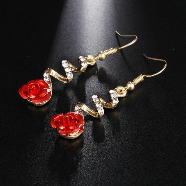 Vintage Temperament Sweet Long Rose Drop Earrings Gif for Woman