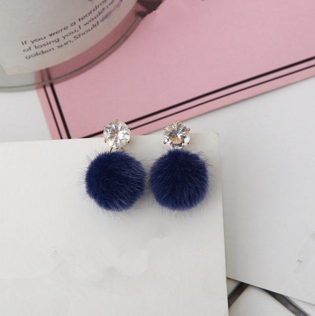 Short Paragraph Earrings Personalized Wild Simple Hair Ball Female Models Earrings(Navy blue)