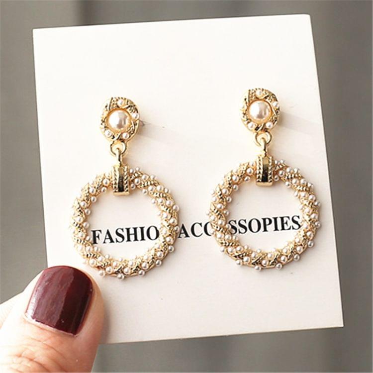 Fashion 925 Silver Pearl Tassel Temperament Geometric Round Earrings For Women