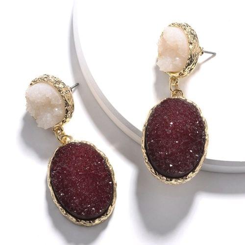 Simple Alloy Resin Waterdrop Shape Earring for Women(Wine Red)