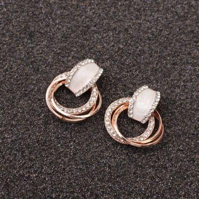 925 Silver Elegant Simple Geometric Round with Diamond Earring for Women(Rose Gold)