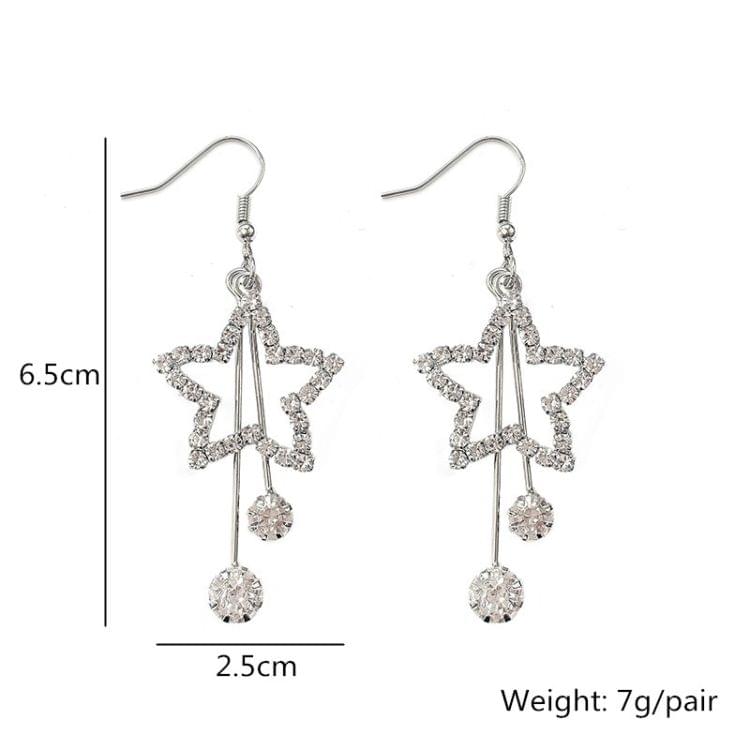 Personality Hollow Pentagram Long Tassel Rhinestone Earring for Women(Gold)