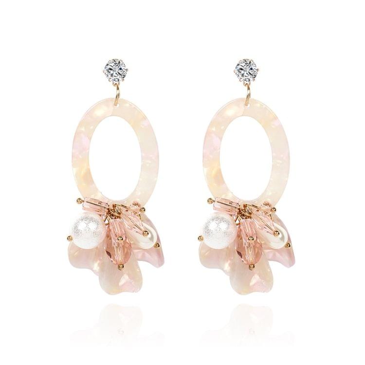 Bohemian Oval Resin Pearl Crystal Earrings Women Acrylic Acetate Earrings(Pink)