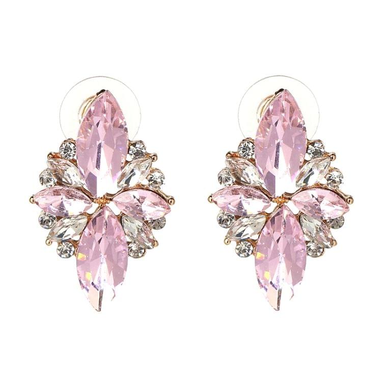 Five-leaf Petal Crystal Earrings Pink Diamond Earrings Simple Jewelry(black)