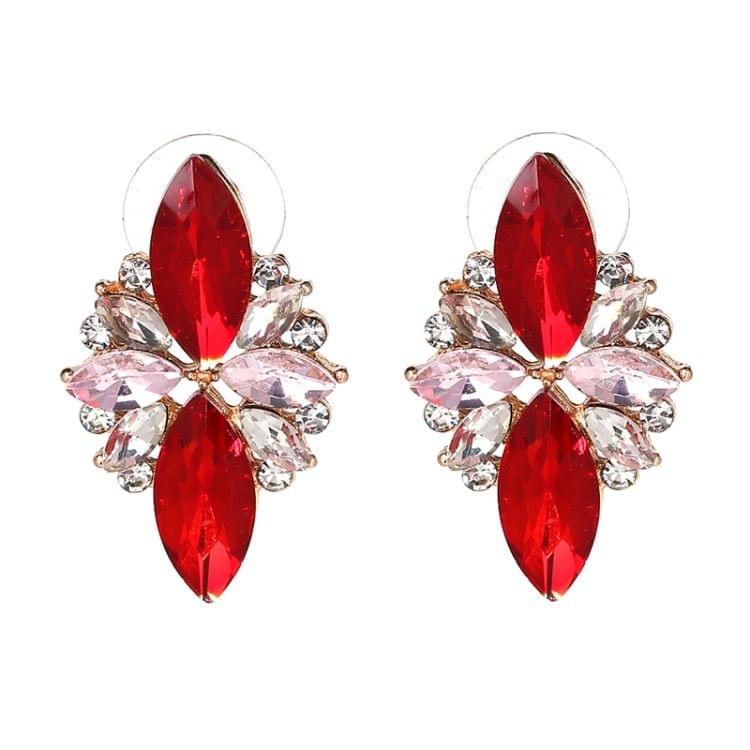 Five-leaf Petal Crystal Earrings Pink Diamond Earrings Simple Jewelry(black)