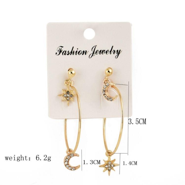 Ladies Crystal Earrings Stars The Moon Ear Ring Suit(Gold)