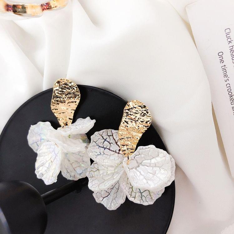 925 Silver Resin Petal Women Exaggerated Personality Irregular Metal Earrings