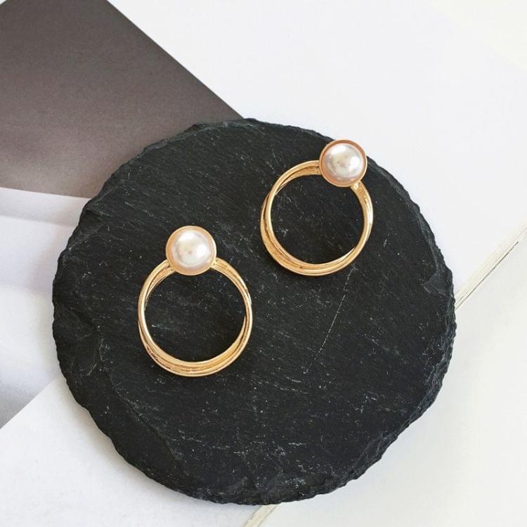 Geometric Elegant Pearl Circle Clip Earrings