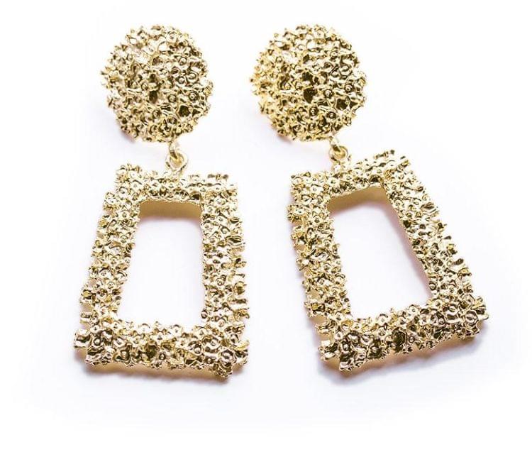 Exaggerated Scrub Geometric Earrings Trapezoidal Long Metal Earrings(Gold)