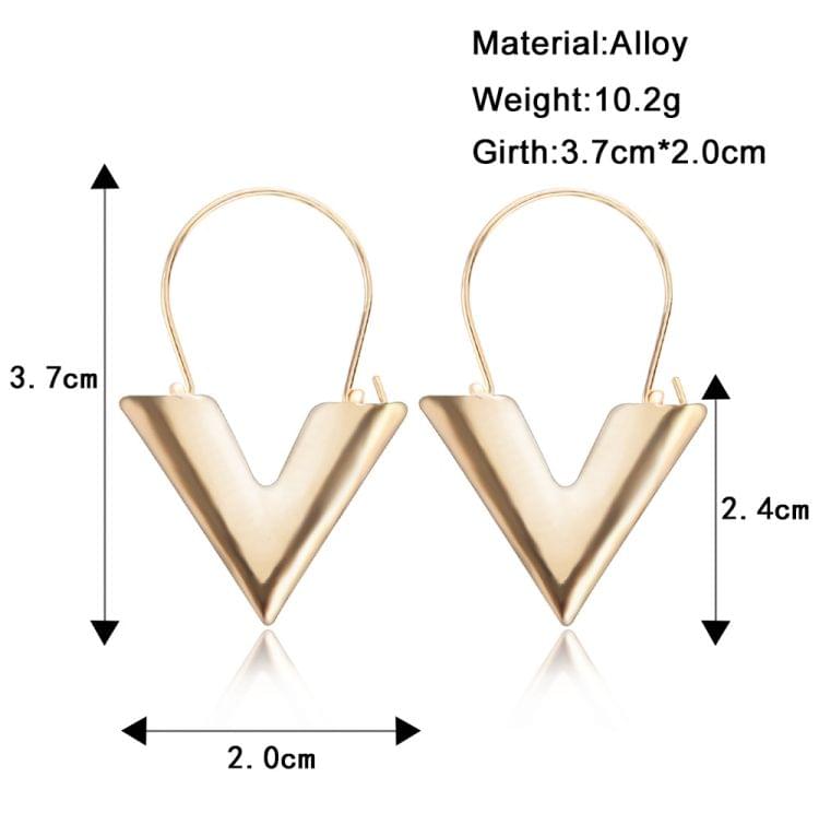 Simple Metal Wind Letter V Shape Earrings For Women(Gold )