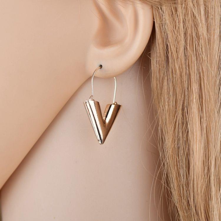 Simple Metal Wind Letter V Shape Earrings For Women(Gold )