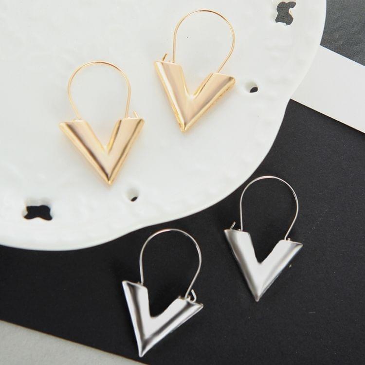 Simple Metal Wind Letter V Shape Earrings For Women(Gold )