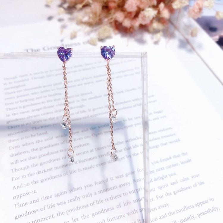 Elegant Purple Cubic Zircon Love Heart Earrings For Women