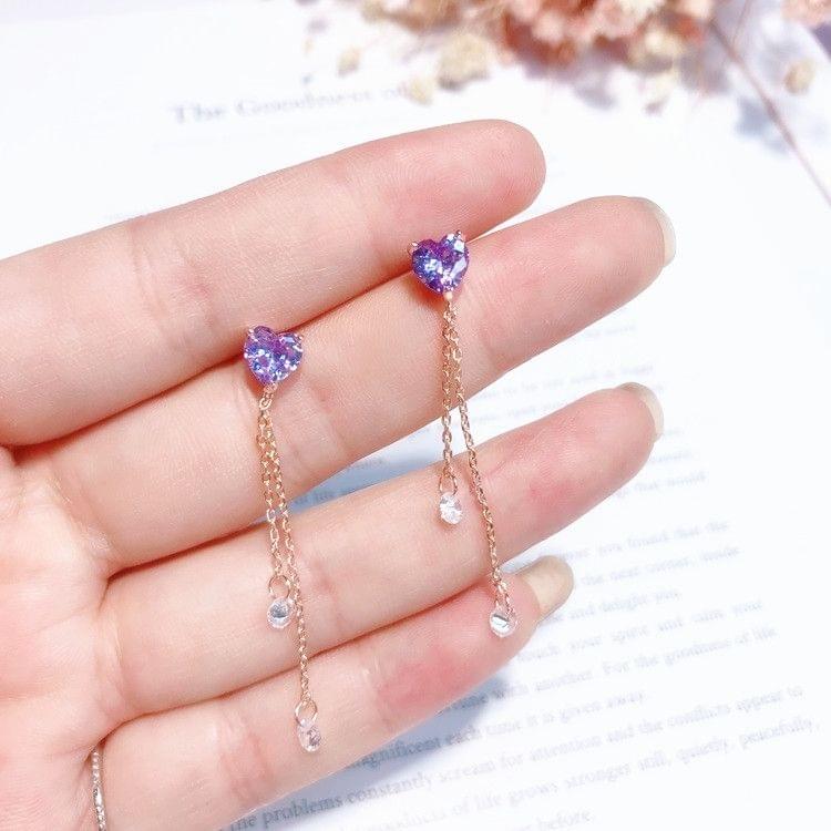 Elegant Purple Cubic Zircon Love Heart Earrings For Women