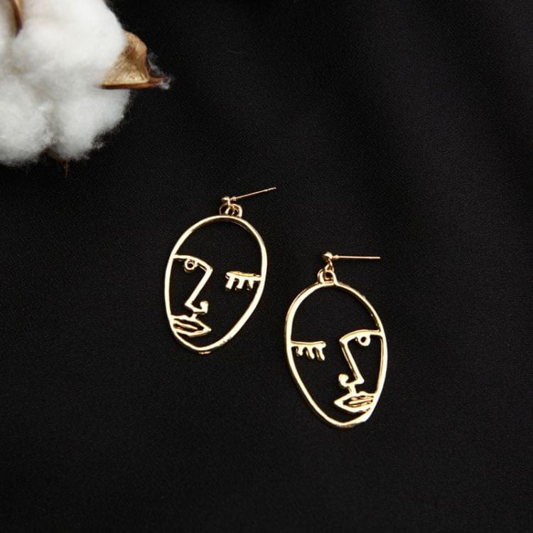 3 PCS Personality Face Hollow Earrings Face Eyes Oval Earrings(Silver)