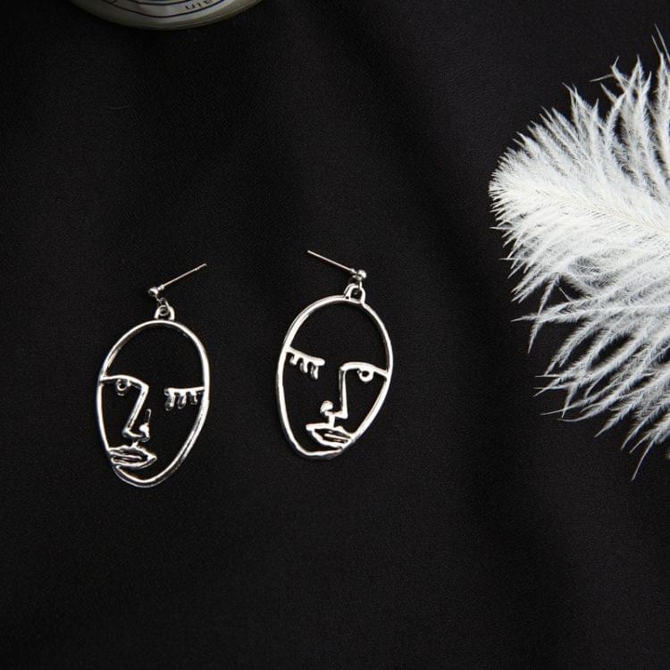 3 PCS Personality Face Hollow Earrings Face Eyes Oval Earrings(Silver)