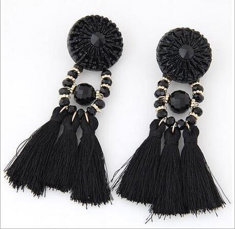 Fashion Bohemian Tassel Dangle Earrings for Women(Black)