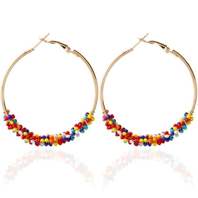 Women Hoop Earrings Ethnic Vintage Bead Boho Earrings Statement Jewelry(white)