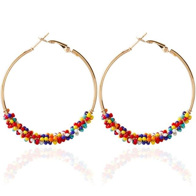 Women Hoop Earrings Ethnic Vintage Bead Boho Earrings Statement Jewelry(white)