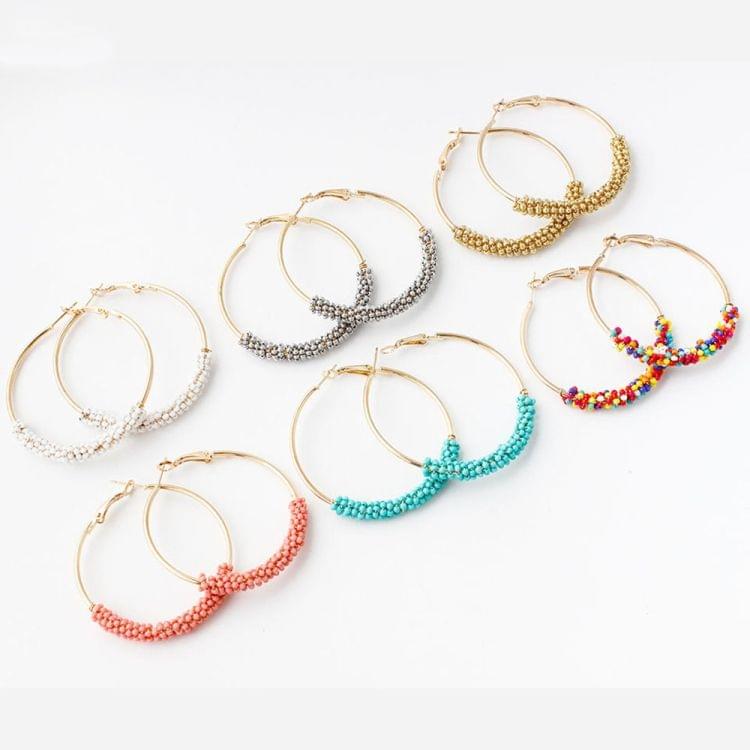 Women Hoop Earrings Ethnic Vintage Bead Boho Earrings Statement Jewelry(white)