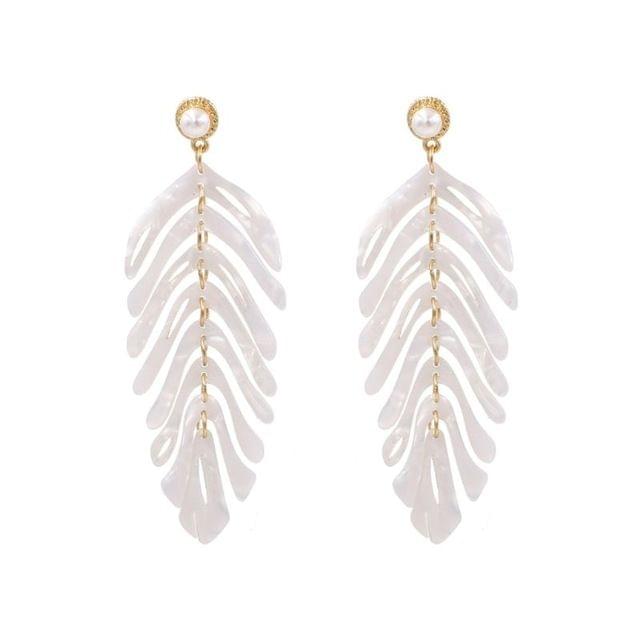 Bohemian Wind Acrylic Leaf Earrings(White)