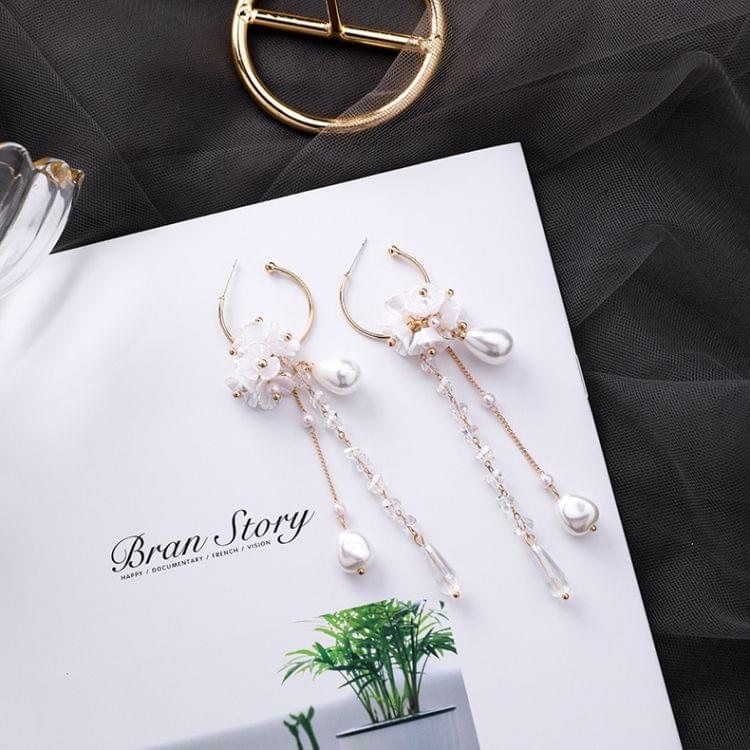 925 Silver Pin Vintage Crystal Women Pearl Shell Earrings