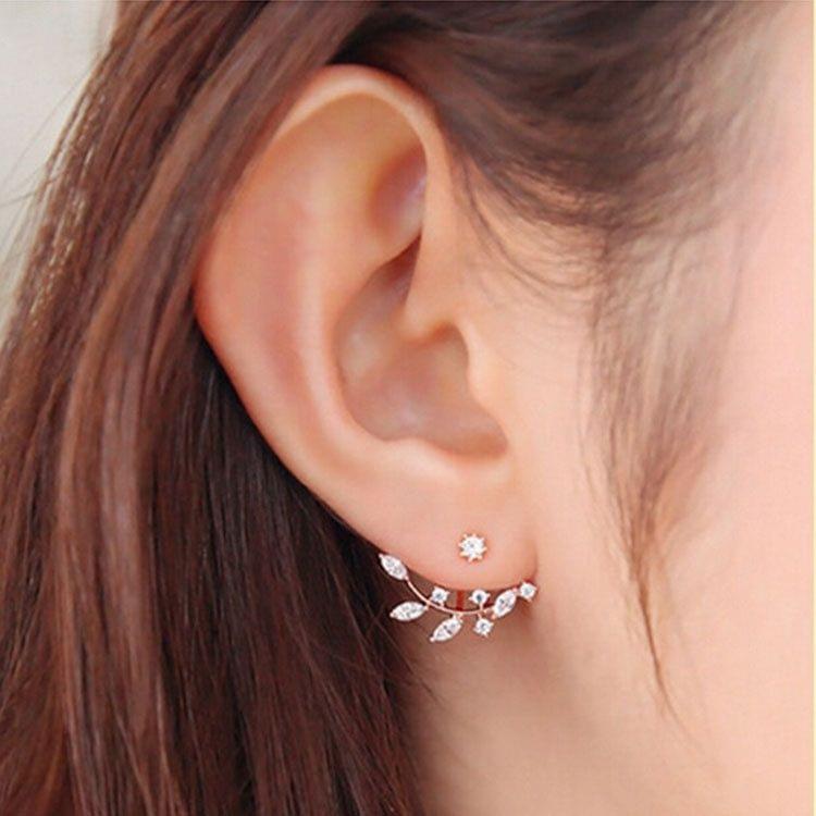 Leaf Crystals Stud Earring For Women(Silver)