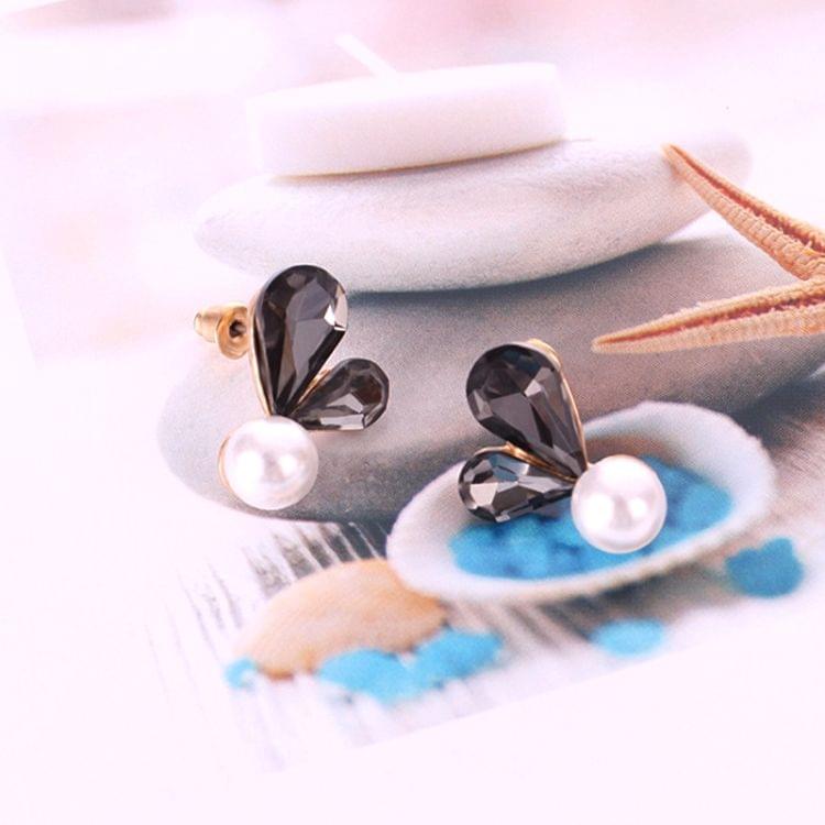 1 Pair Ladies Sweet Cute Shining Heart Full Luster Bead Earring Studs(Grey)