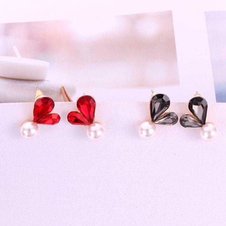 1 Pair Ladies Sweet Cute Shining Heart Full Luster Bead Earring Studs(Grey)