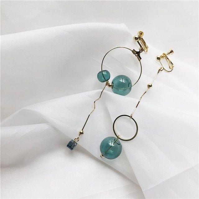 Asymmetrical Simple Vintage Geometric Dark Green Crystal Earrings for Women(Clip Earrings)