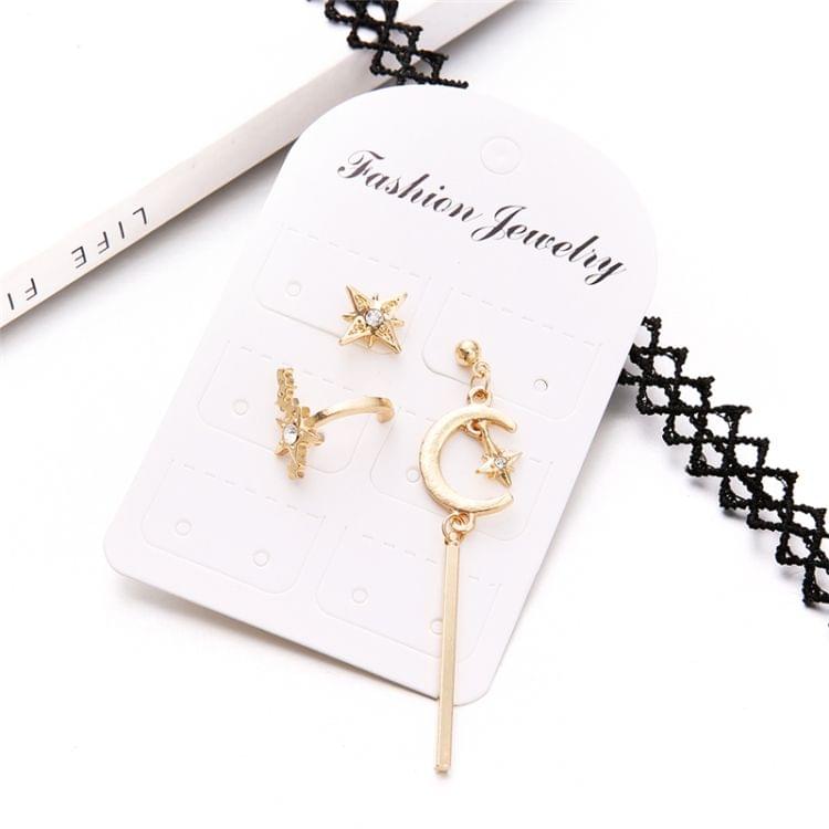 3 PCS Vintage Moon Star Long Stud Earring with Diamond For Women