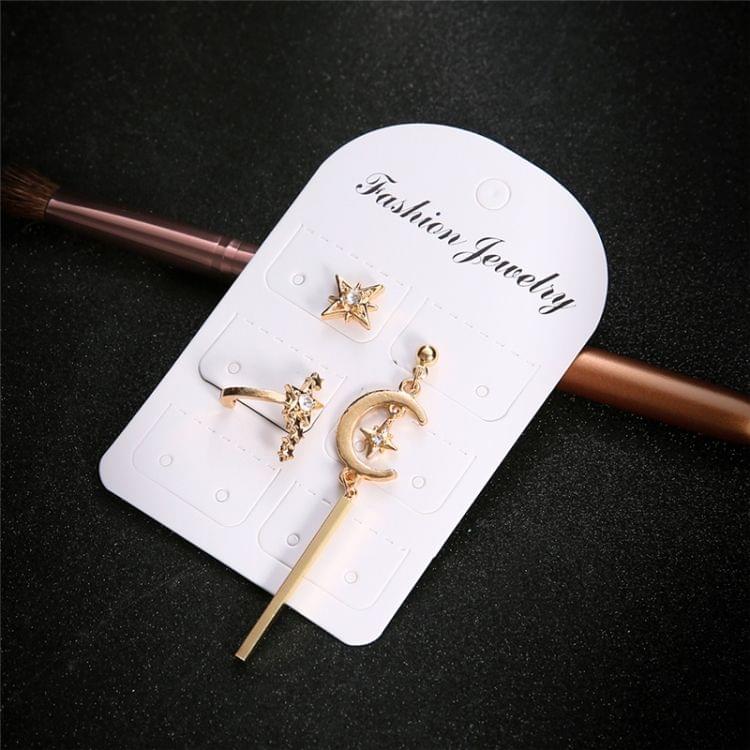 3 PCS Vintage Moon Star Long Stud Earring with Diamond For Women