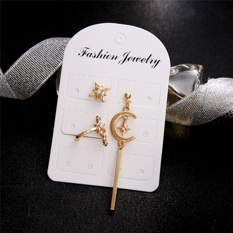 3 PCS Vintage Moon Star Long Stud Earring with Diamond For Women