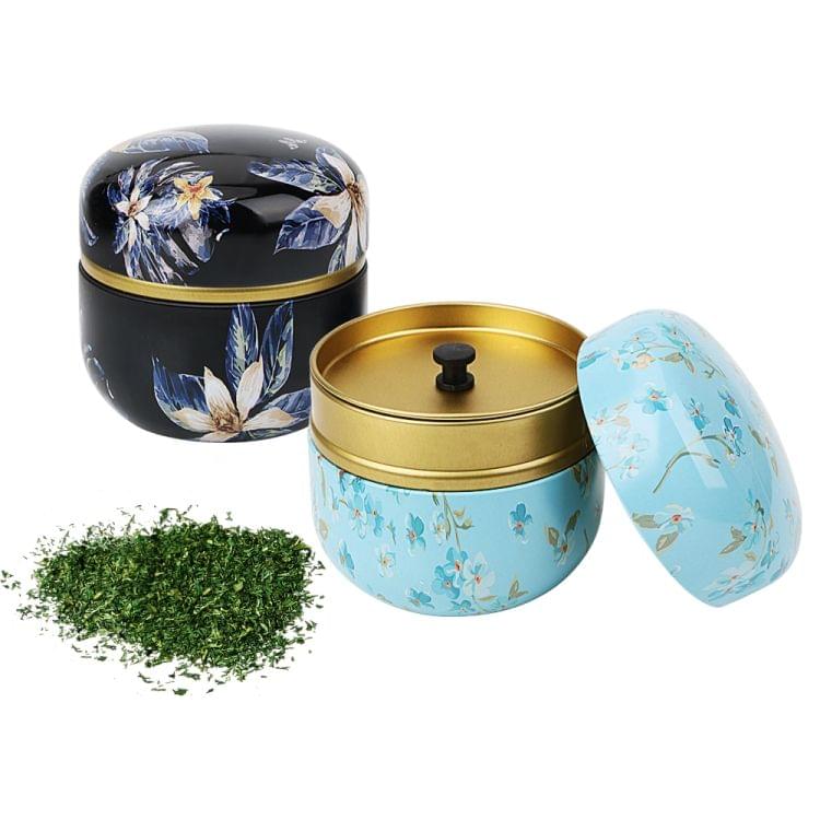 HOOMIN Tea Box Tea Jar Storage Holder Tea Caddies Matcha Container Mini Coffee Powder Organizer Cans Multifunction Round Metal, Color:At a glance